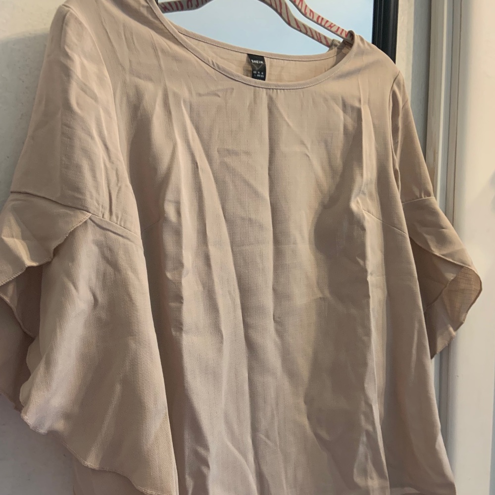 Tan butterfly sleeve blouse Shein